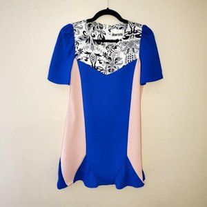 Martini Short Sleeves Colorblock Sheath Dress w/Trumpet Hem Sz S